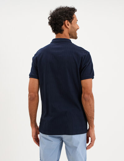 Polo textur&eacute; manches courtes bleu marine homme
