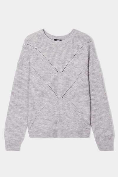 Pull avec détails ajourés gris clair femme