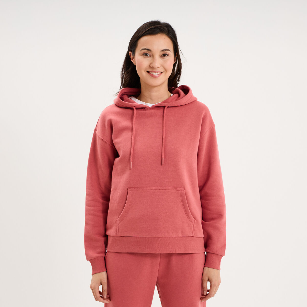 Sweat hoodie 1 poche &agrave; capuche vieux rose femme