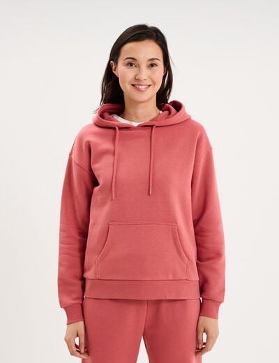 Sweat hoodie 1 poche &agrave; capuche vieux rose femme