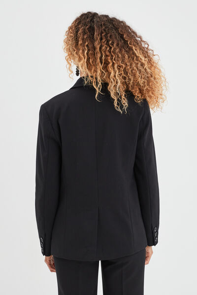 Veste droite boutonnée manches longues noir femme