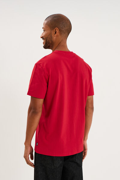T-shirt droit manches courtes coton rouge fonc&eacute; homme