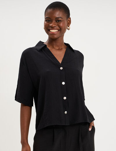 Chemise dos smock&eacute; manches courtes noir femme