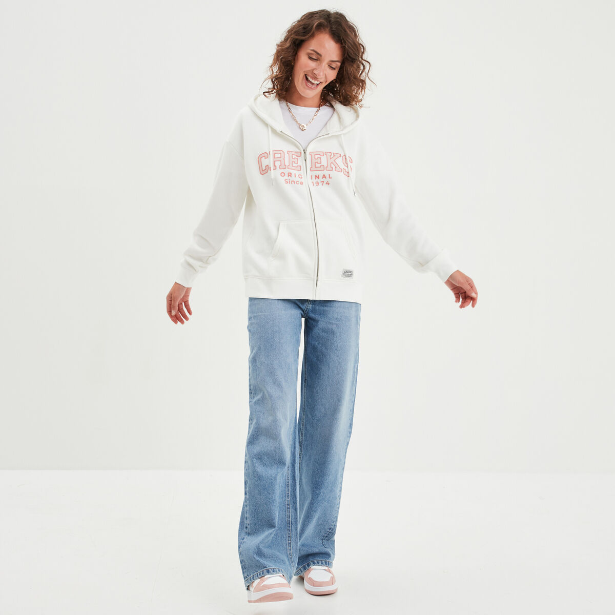 Jeans wide leg taille haute coton denim double stone femme