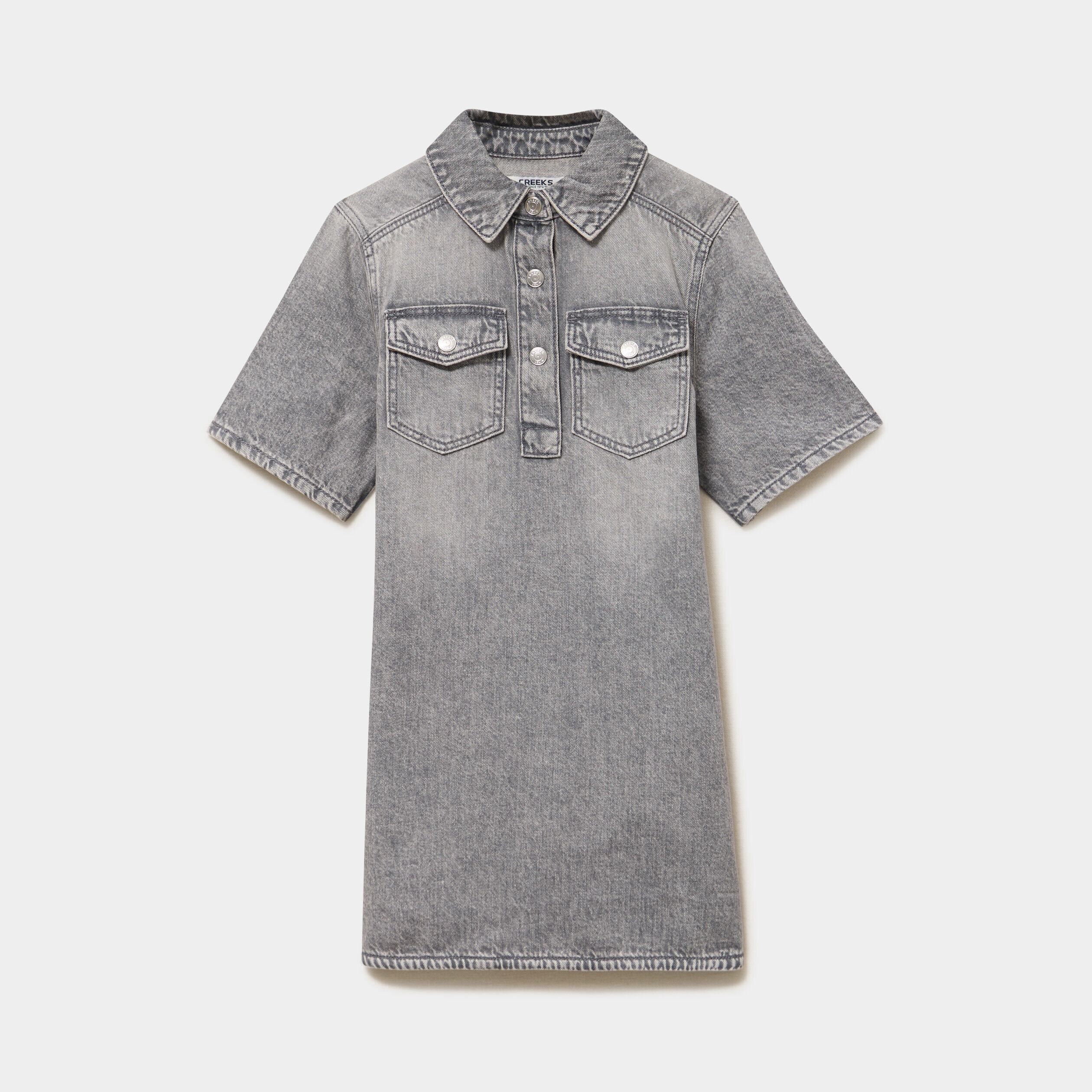 Robe chemise en jean courte coton denim gris fille CREEKS
