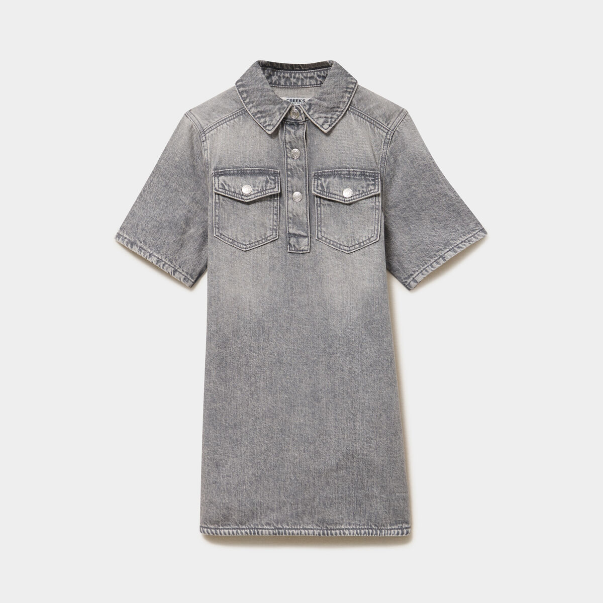 Robe chemise en jean courte coton denim gris fille