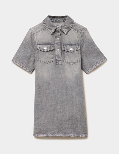 Robe chemise en jean courte coton denim gris fille