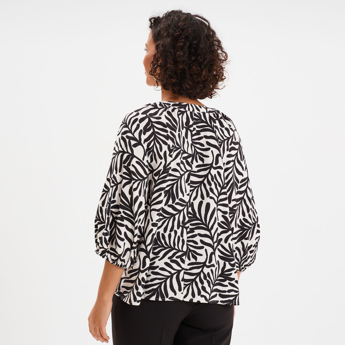 Blouse manches 3/4 ballons col tunisien blanc femme