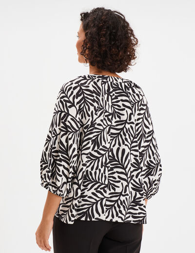 Blouse manches 3/4 ballons col tunisien blanc femme