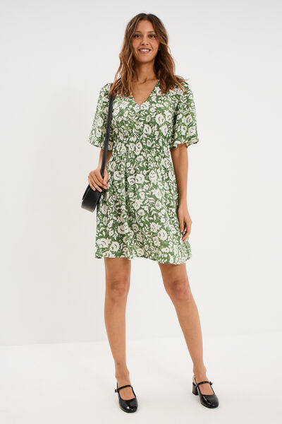Robe courte taille &eacute;lastiqu&eacute;e vert kaki femme