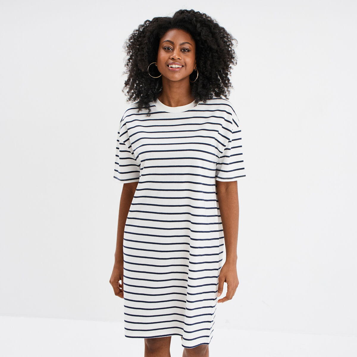 Robe t-shirt manches courtes coton ecru femme