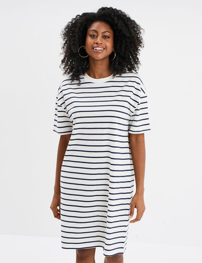 Robe t-shirt manches courtes coton ecru femme
