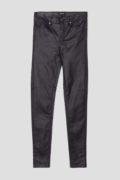 Pantalon enduit skinny push up noir femme