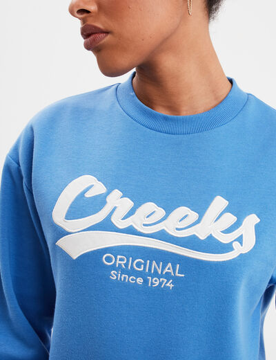 Sweat col rond manches longues Creeks bleu femme
