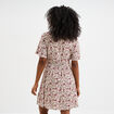 Robe courte col en V taille smock&eacute;e blanc femme