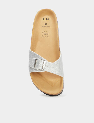 Mules anatomiques boucle sur l'avant gris argent femme