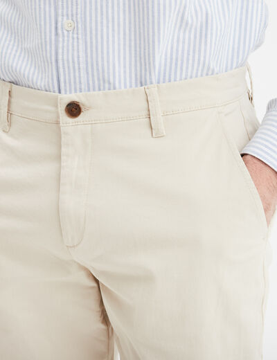 Pantalon chino droit stretch retroussé beige homme