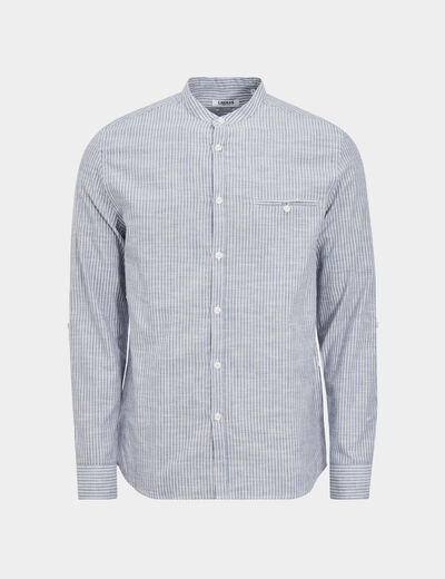 Chemise manches longues col mao coton gris clair homme