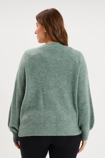 Gilet col en V boutonn&eacute; manches longues vert femme grande taille