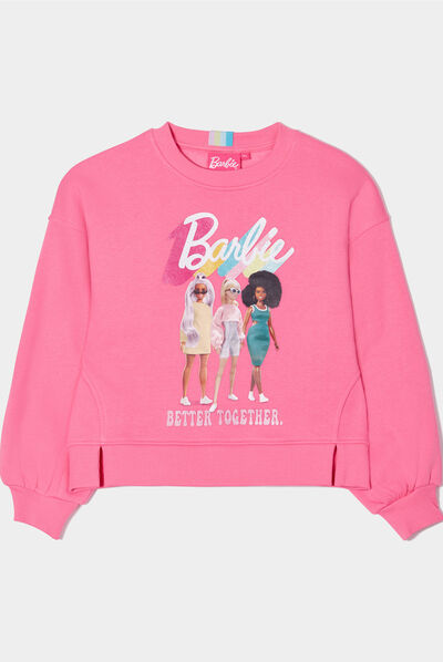 Sweat manches longues Barbie rose fushia fille