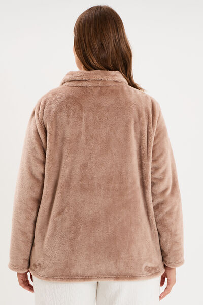 Veste pyjama effet polaire col montant beige femme grande taille