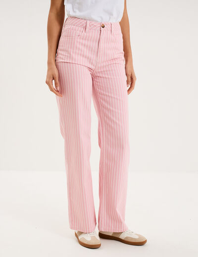 Jean droit taille haute coton rose clair femme