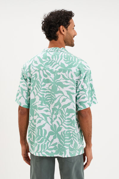 Chemise l&eacute;g&egrave;re textur&eacute;e manches courtes vert homme