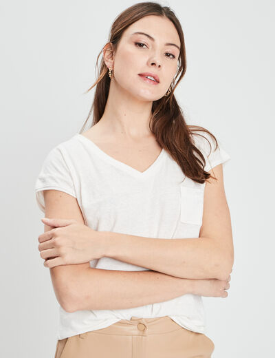 T-shirt col v poche poitrine Creeks blanc femme