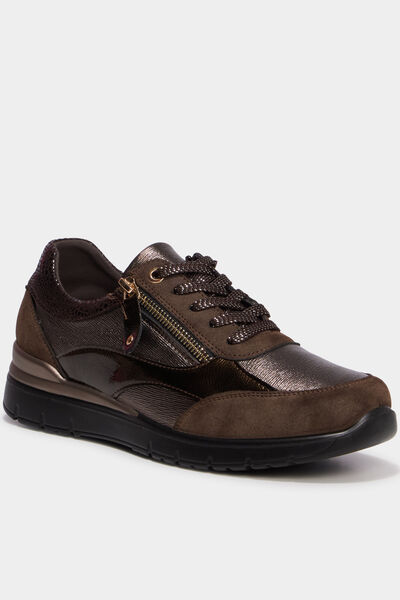 Baskets zipp&eacute;es &agrave; lacets marron femme