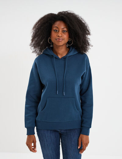 Sweat hoodie molleton à capuche bleu marine femme