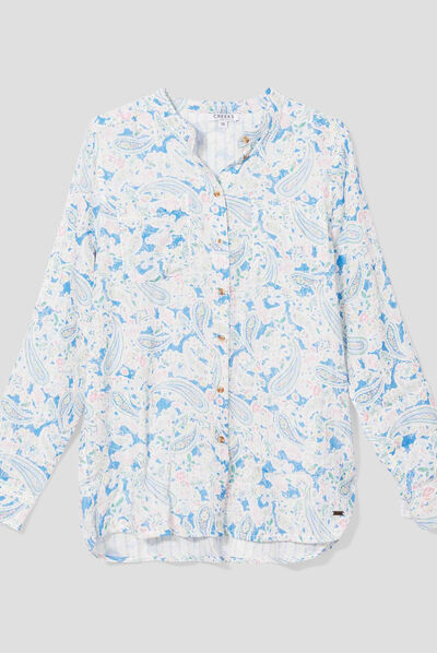Chemise manches longues col mao multicolore femme