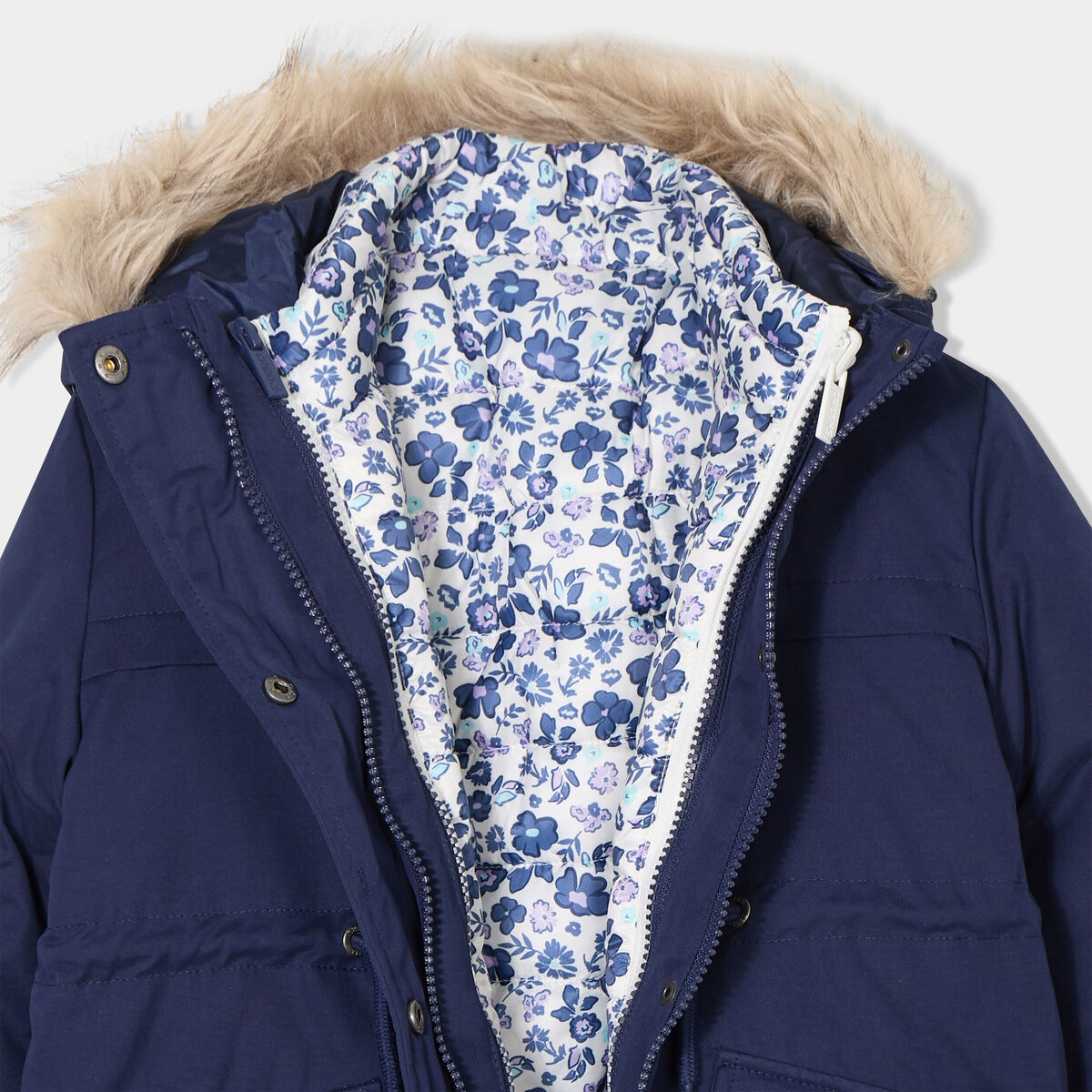 Parka 3-en-1 doudoune avec capuche bleu marine fille