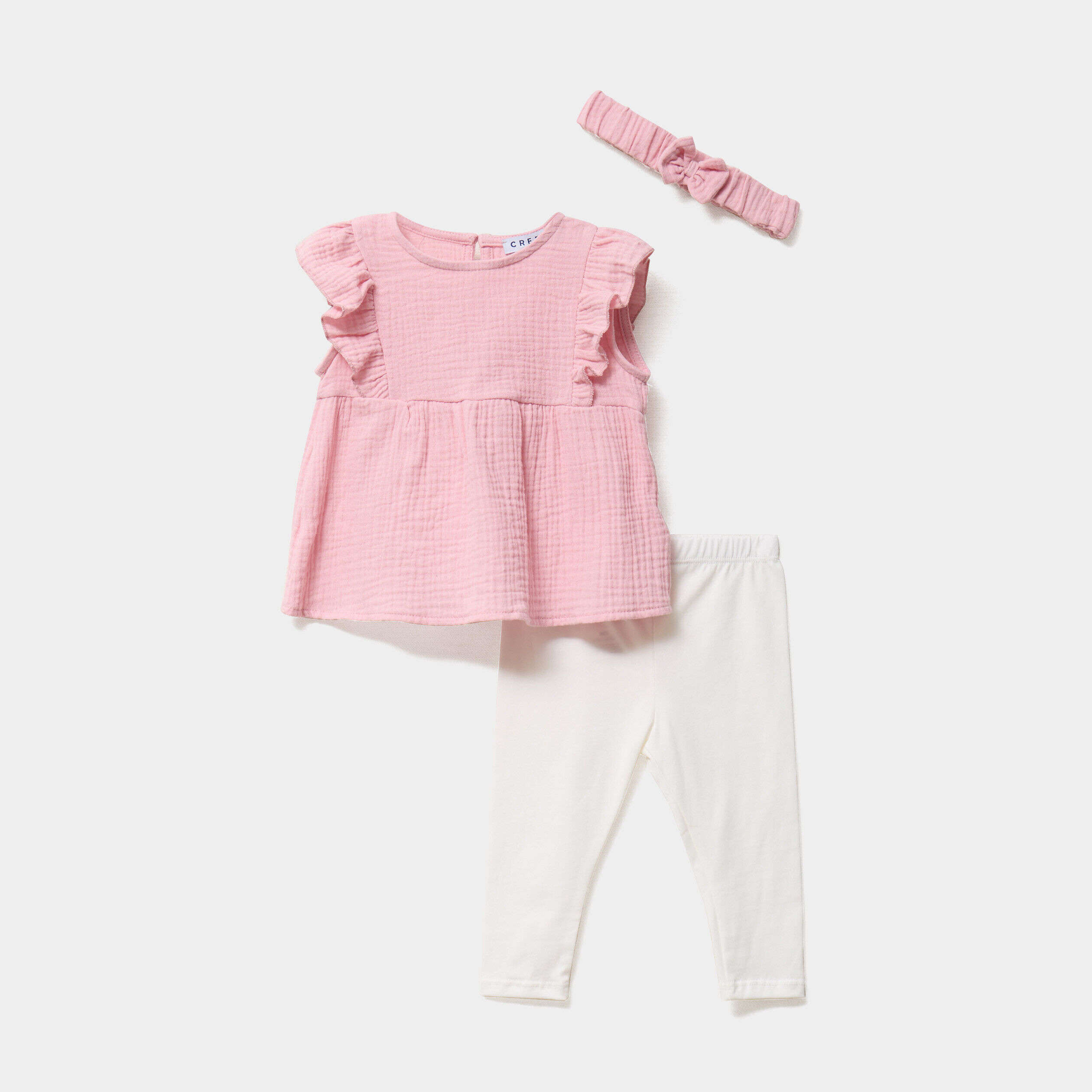 Ensemble 3 pièces coton majoritaire rose clair bébé fille CREEKS