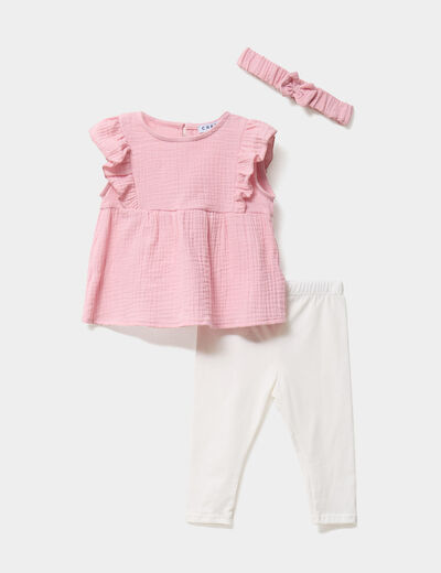 Ensemble 3 pièces coton majoritaire rose clair bébé fille