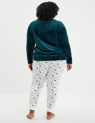 Ensemble pyjama effet velours 2 pièces bleu canard femme grande taille