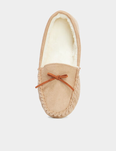 Chaussons mocassins fourrés camel femme