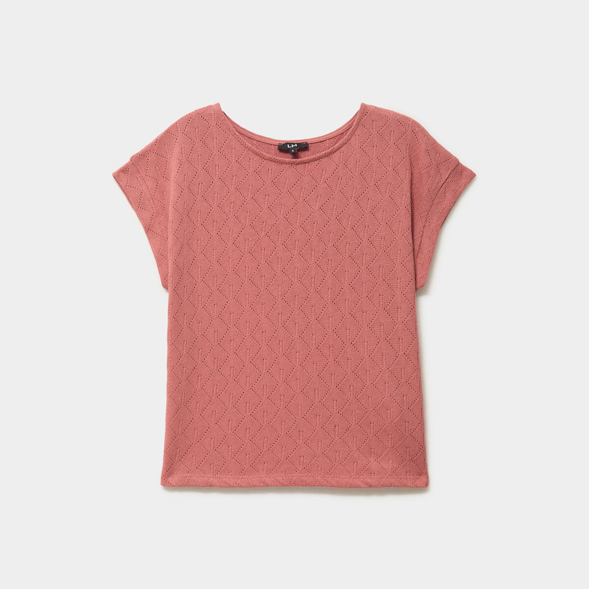 T-shirt ajour&eacute; manches courtes terracotta femme