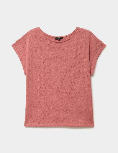 T-shirt ajour&eacute; manches courtes terracotta femme