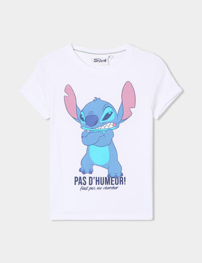 T-shirt col rond manches courtes Stitch blanc fille