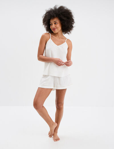 Haut de pyjama débardeur gaze de coton blanc femme