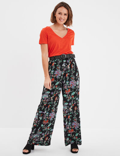 Pantalon large fluide avec ceinture noir femme