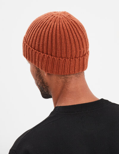Bonnet tricoté orange foncé homme