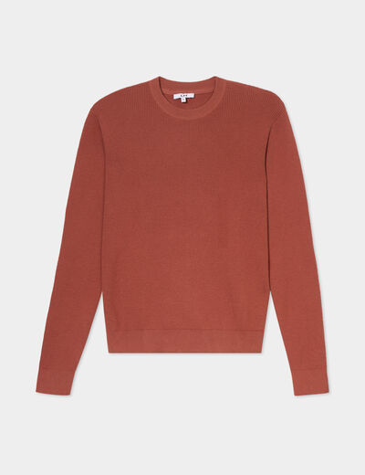 Pull avec col rond à relief terracotta homme