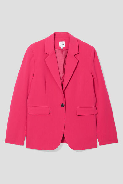 Veste droite boutonnée manches longues rose framboise femme