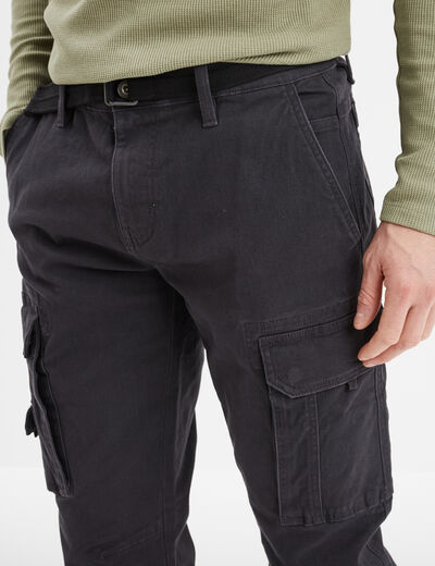 Pantalon cargo ceintur&eacute; Trappeur gris fonc&eacute; homme
