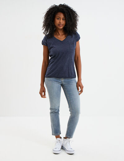 T-shirt col v poche poitrine Creeks bleu marine femme