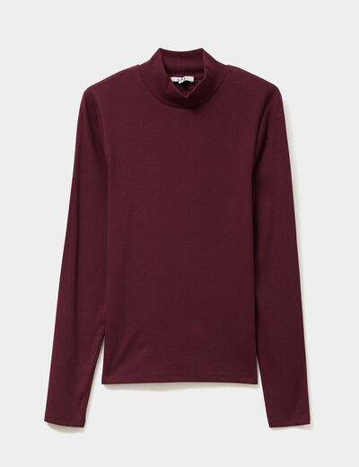 T-shirt ajust&eacute; col montant violet fonc&eacute; femme