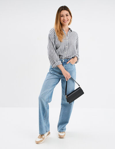 Chemise oversize lin mélangé bleu marine femme