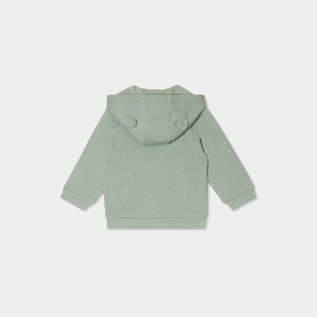 Sweat zippé paillettes à capuche vert kaki bébé fille
