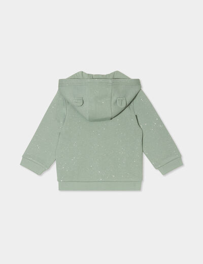 Sweat zippé paillettes à capuche vert kaki bébé fille